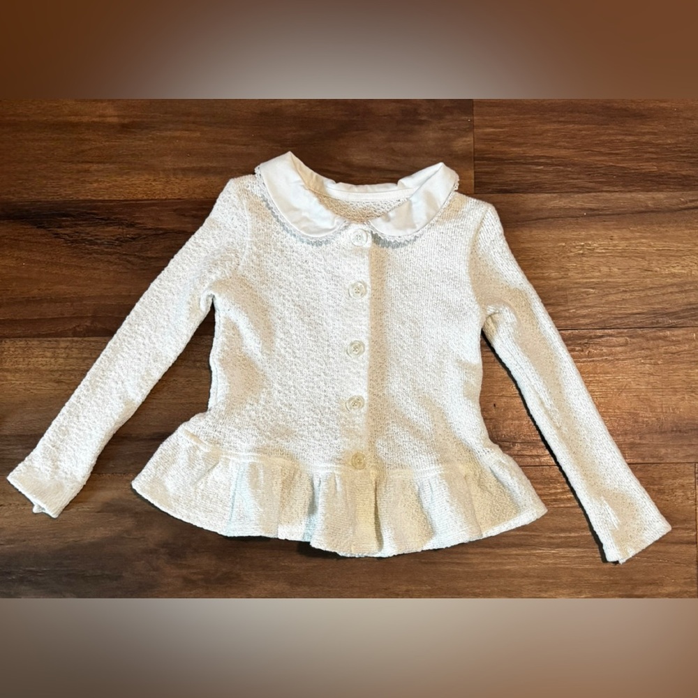 Persnickety Toddler Girls' Off White Ruffled Knit Peplum Cardigan Size 5